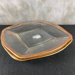 Crate & Barrel Glass Platters (Set of 2) Gold Trim NEW w/Tags No 292-214.